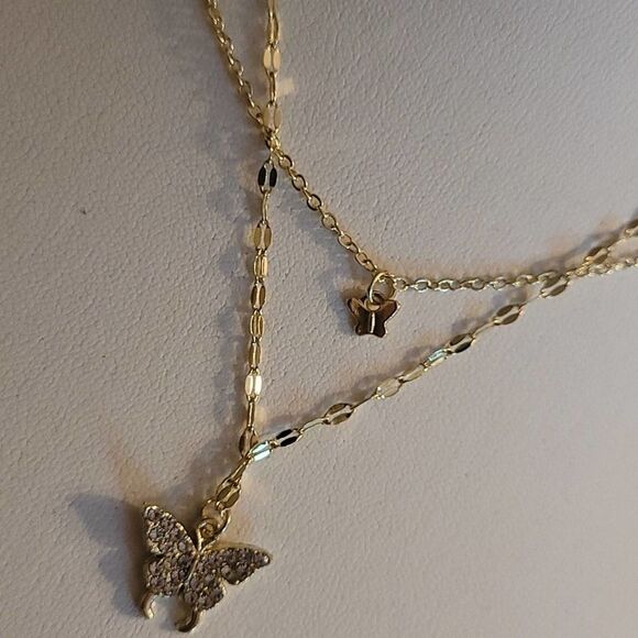 Butterfly choker necklace pendant multi strand Gold tone - Picture 2 of 6